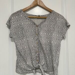 Artisan Ny Black and White Short Sleeve Button Down 100% Linen Shirt